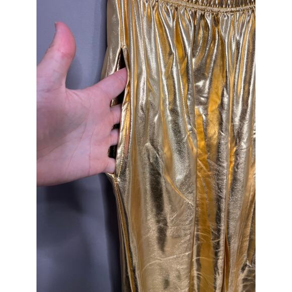 ODIZLI Womens Shiny Metallic High Waist Stretchy Jogger Hip Hop Street Gold L - Picture 3 of 11